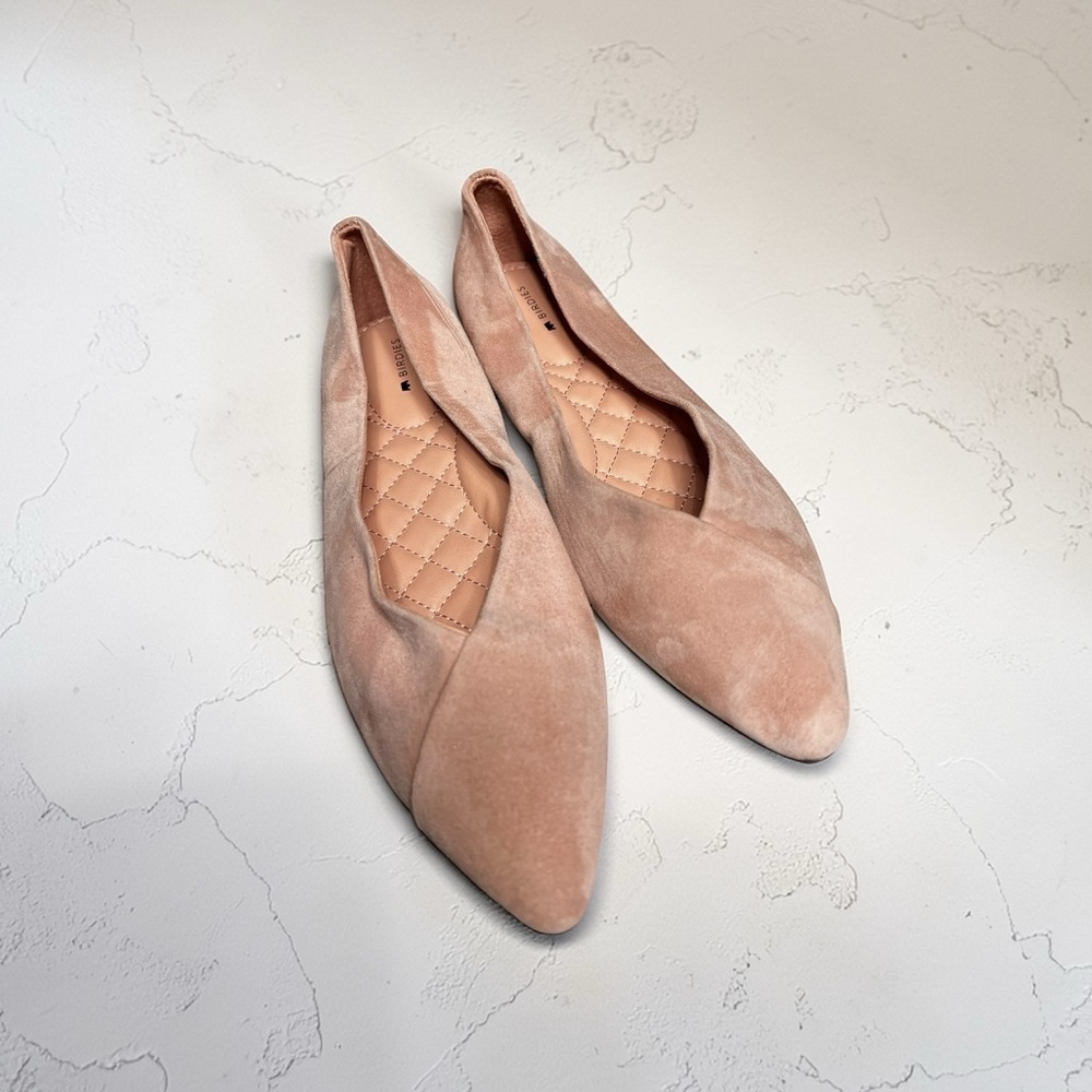 🌻NEW NWOT Birdies Goldfinch Pointed Toe Blush Pink Suede Slip On Flats sz 9.5